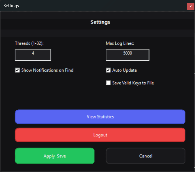 Thread settings screenshot